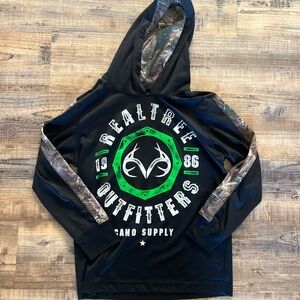 Realtree Black and Green Camo Long Sleeve Hooded Kids Tee